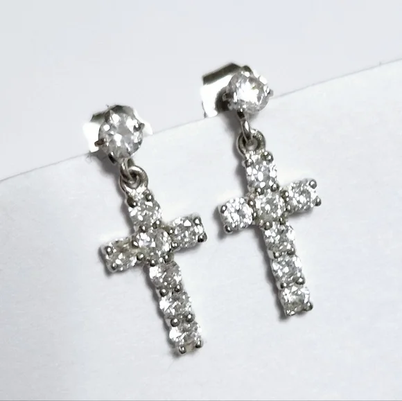 10K white Gold Cross Earrings - Picture 6 of 6